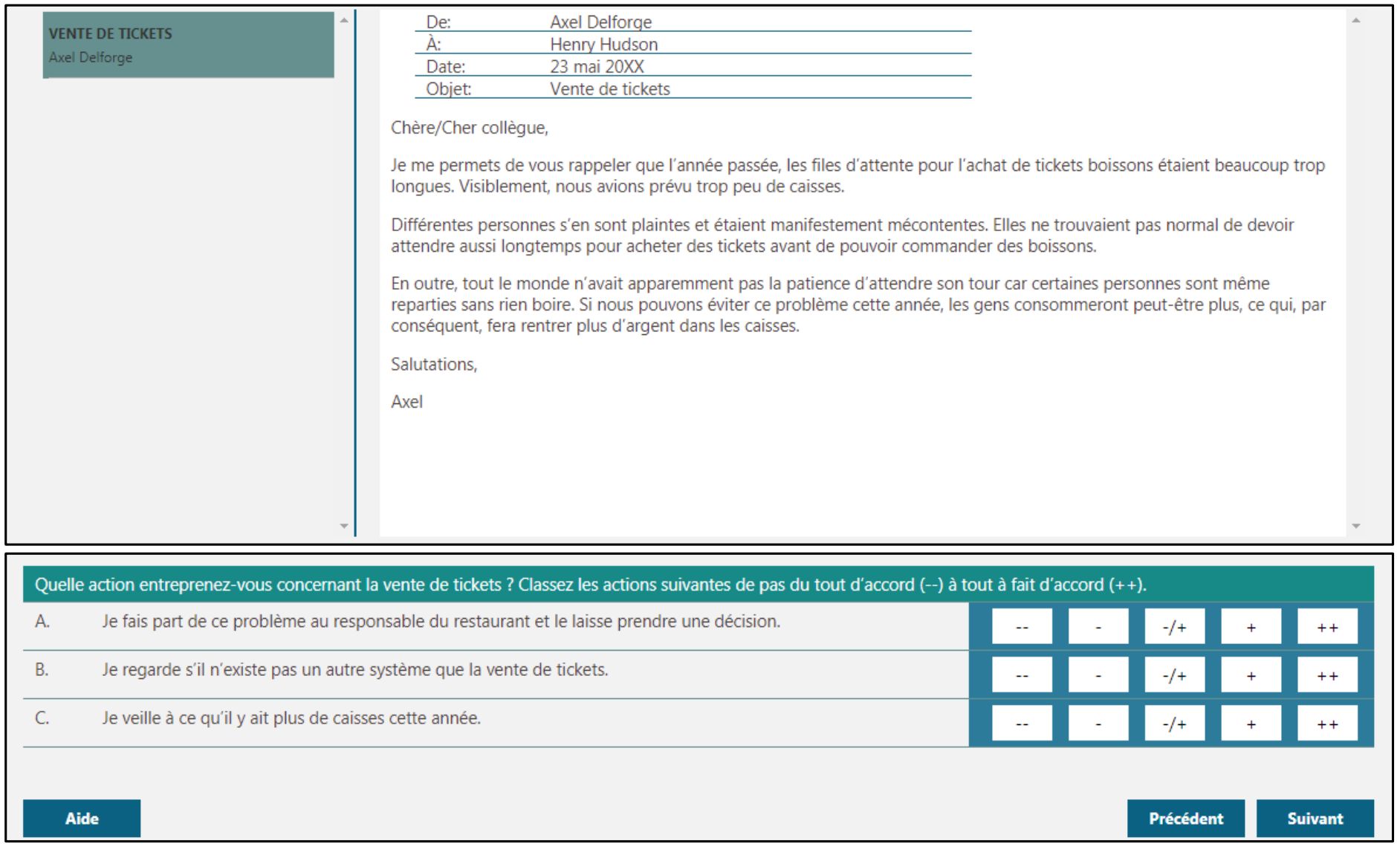 Exemple de question pour l’exercice du bac à courrier électronique de GovJobs