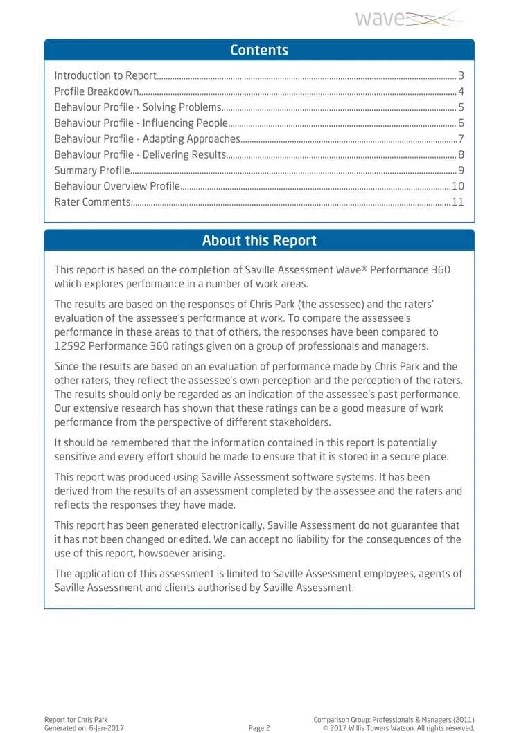 Saville Assessment WAVE Performance 360 Expert Report