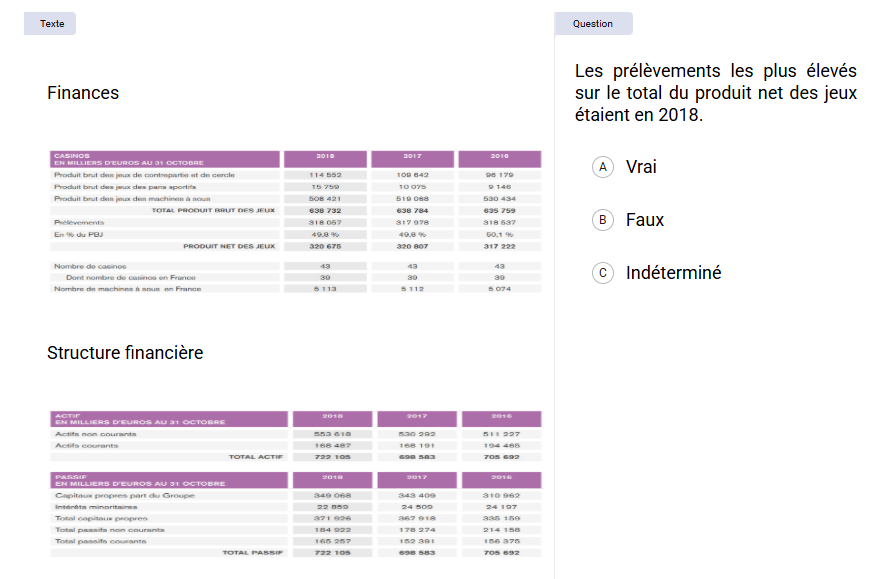 Les tests cognitifs utilisés par UBS (Aon / cut-e) : scales numerical – Raisonnement numérique